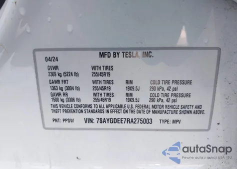 2024 Tesla Model Y Long Range Dual Motor All-Wheel Drive из США, поврежденный, VIN 7SAYGDEE7RA275003